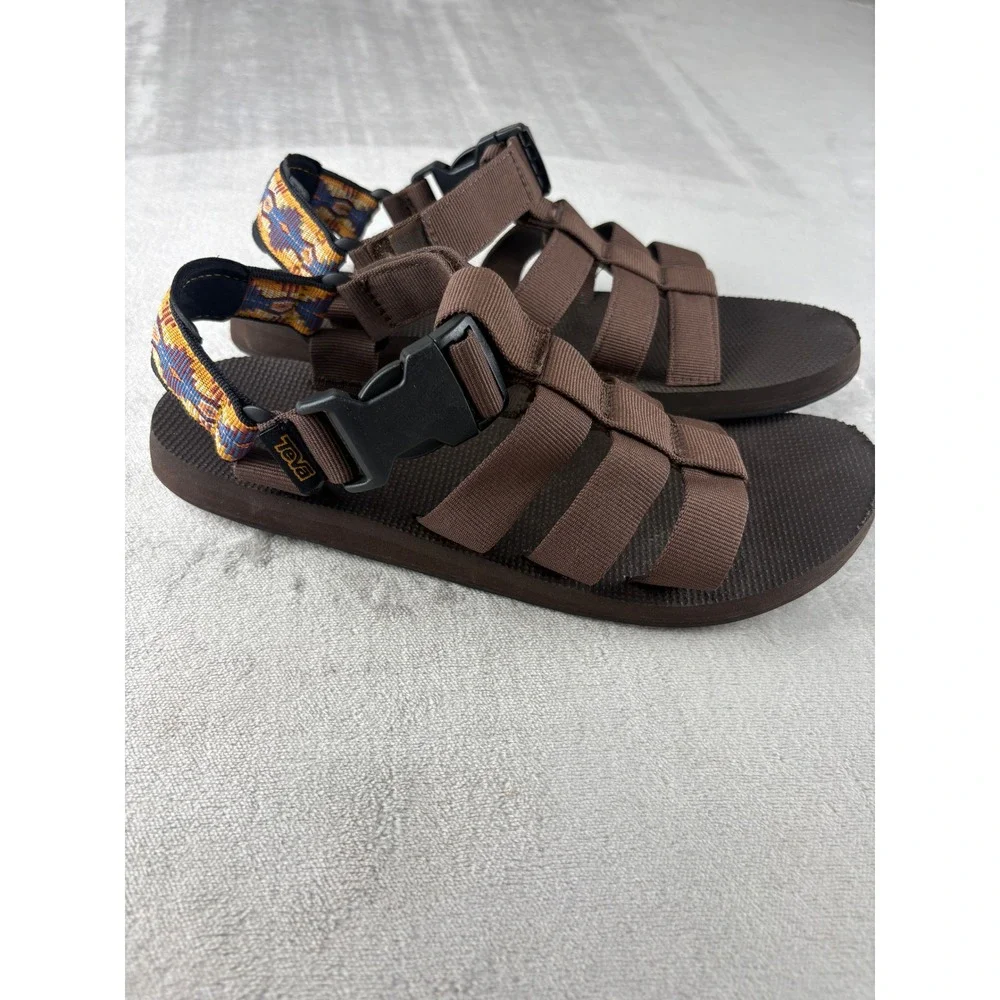 Teva Alp Sandals Brown Geometric Pattern Strappy Outdoor Hiking Mens 9 Women 11
